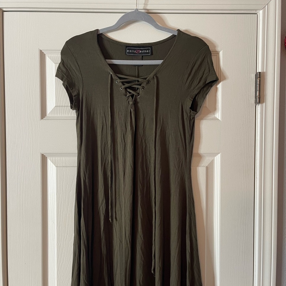 Polly & Esther Khaki Lace-Up Dress